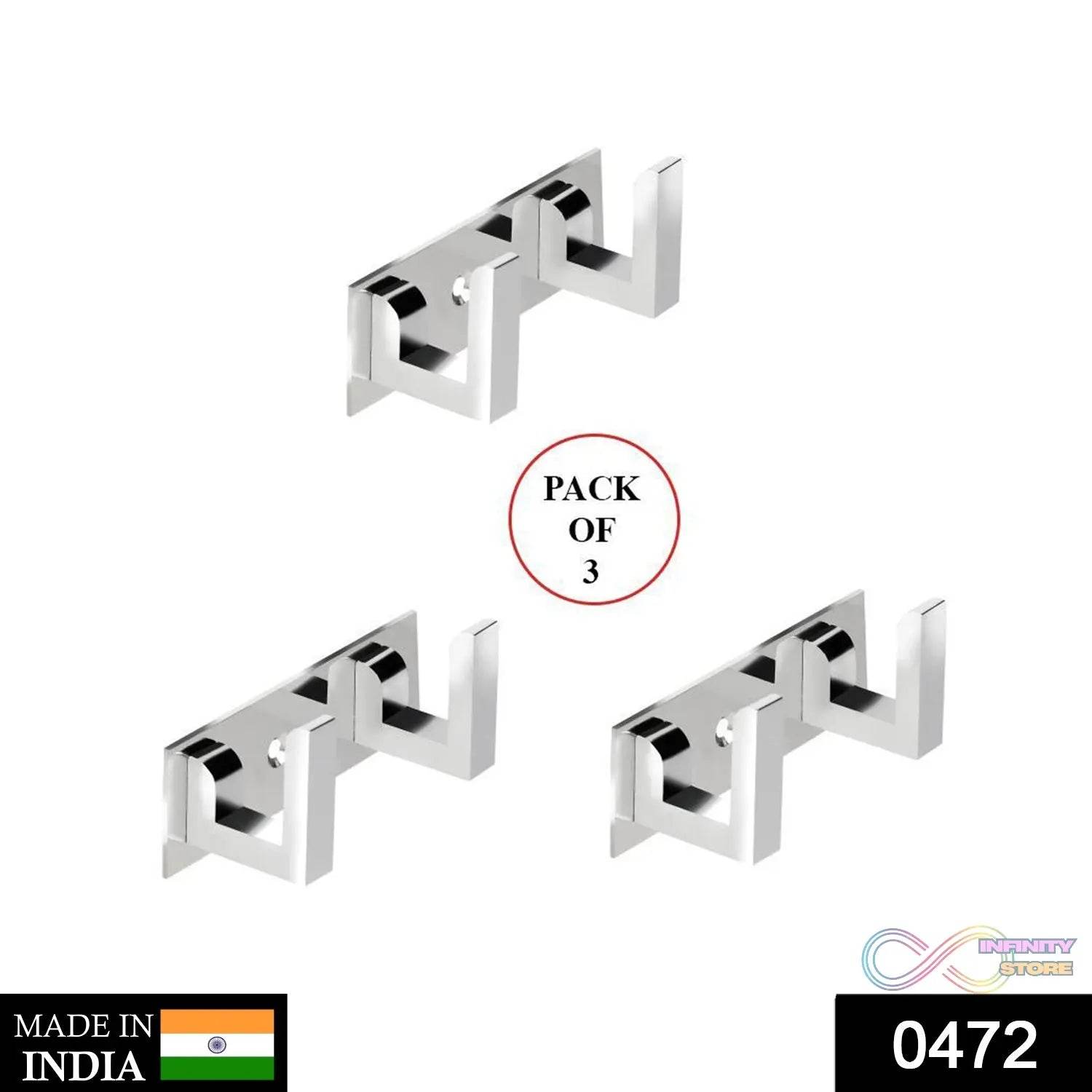 2 Pin Cloth Hanger Bathroom Wall Door Hooks For Hanging keys,Clothes Holder Hook Rail (Pack of 3) - infinityexculsivestore.com