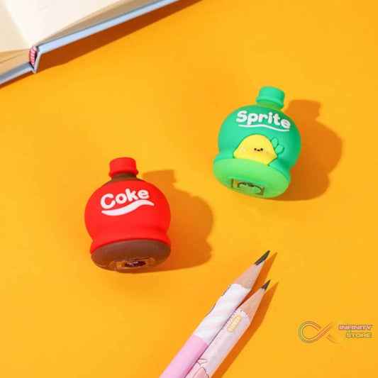 2 - in - 1 3D Cold Drink Bottle Shape Rubber Pencil Sharpener and Eraser Set, Stationery for Kids School Boys Girls, Birthday Return Gifts (1 Pc ) - infinityexculsivestore.com