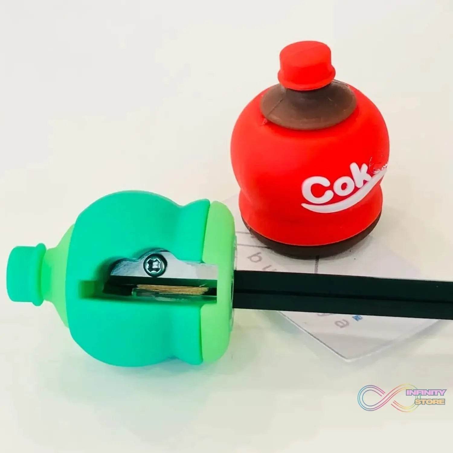 2-in-1 3D Cold Drink Bottle Shape Rubber Pencil Sharpener and Eraser Set, Stationery for Kids School Boys Girls, Birthday Return Gifts (1 Pc ) - infinityexculsivestore.com
