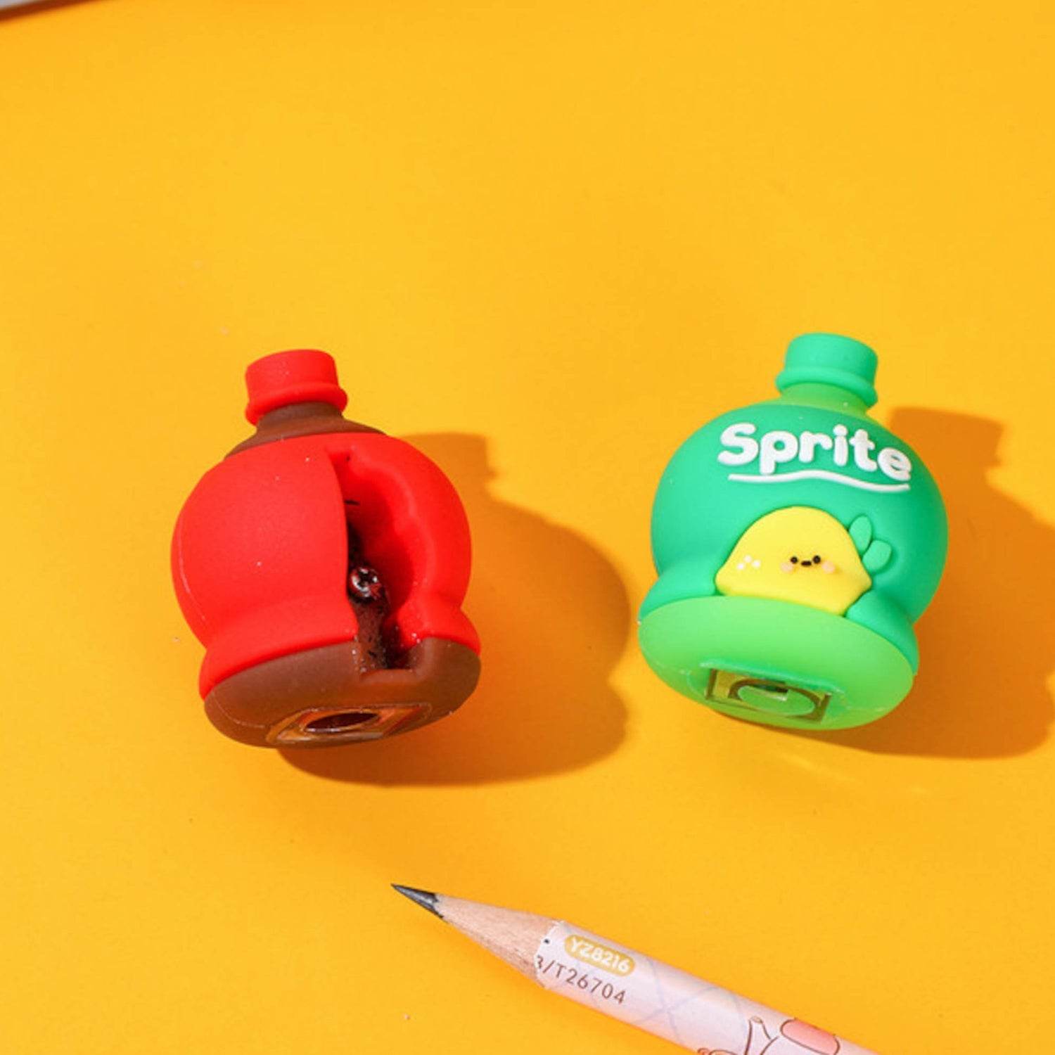 2 - in - 1 3D Cold Drink Bottle Shape Rubber Pencil Sharpener and Eraser Set, Stationery for Kids School Boys Girls, Birthday Return Gifts (24 Pcs Set ) - infinityexculsivestore.com