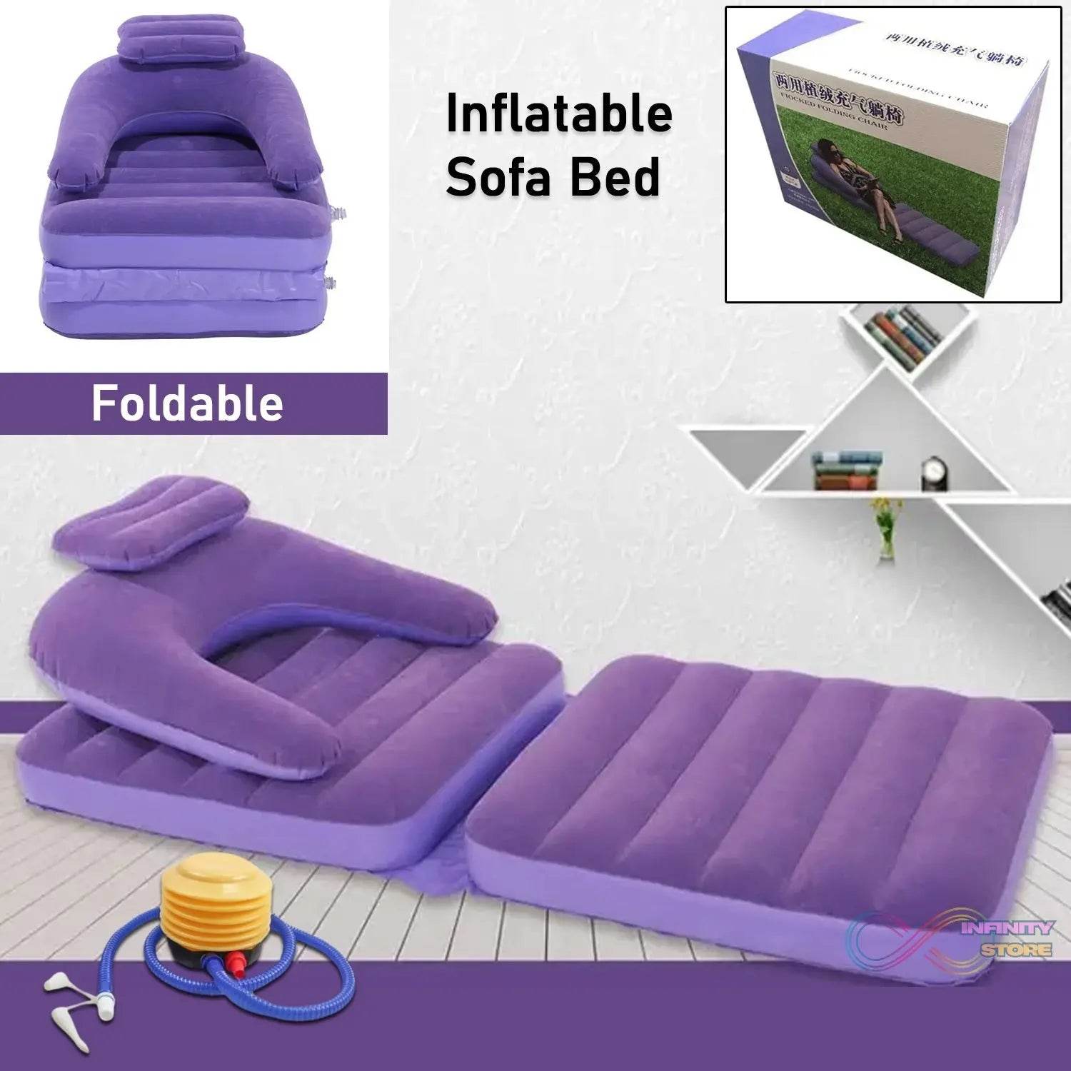 2 in 1 Air Mattress & Lounger, Portable Inflatable Mattress Air Sofa With Air Hand Pump (175×75 cm) - infinityexculsivestore.com