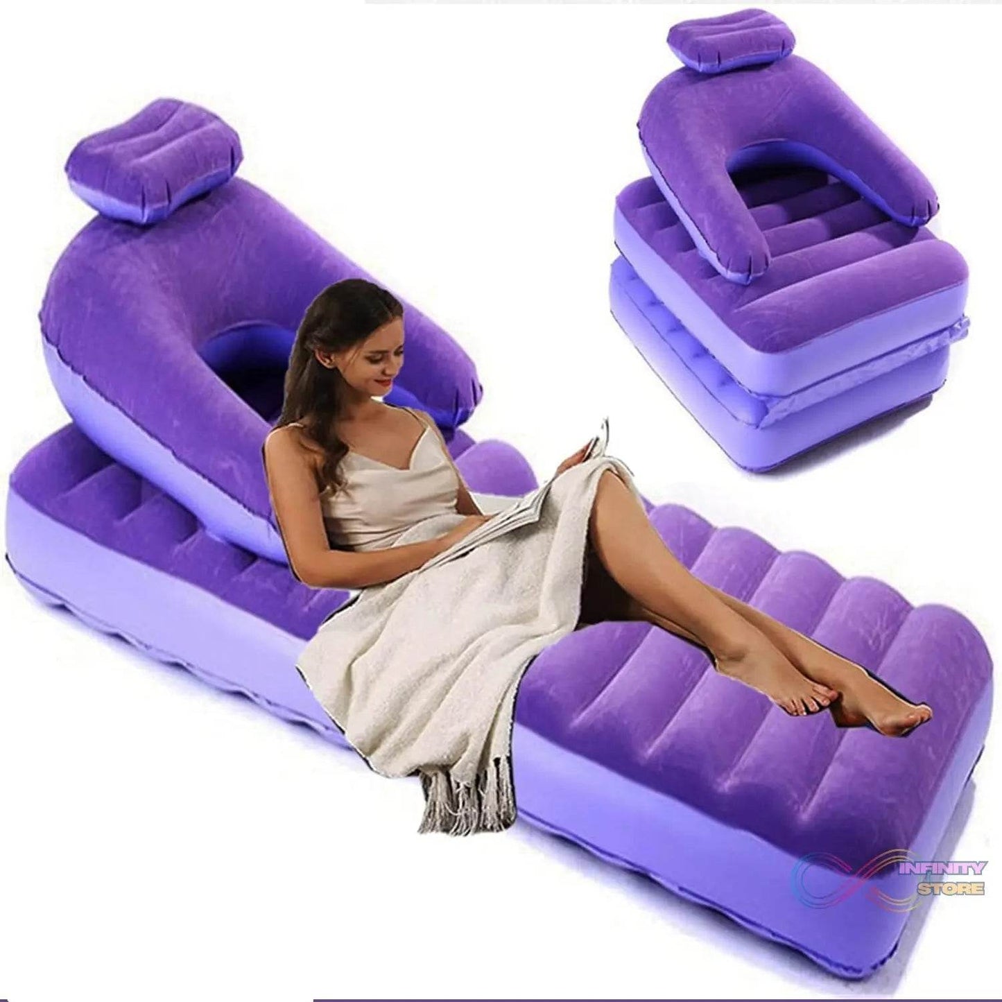 2 in 1 Air Mattress & Lounger, Portable Inflatable Mattress Air Sofa With Air Hand Pump (175×75 cm) - infinityexculsivestore.com