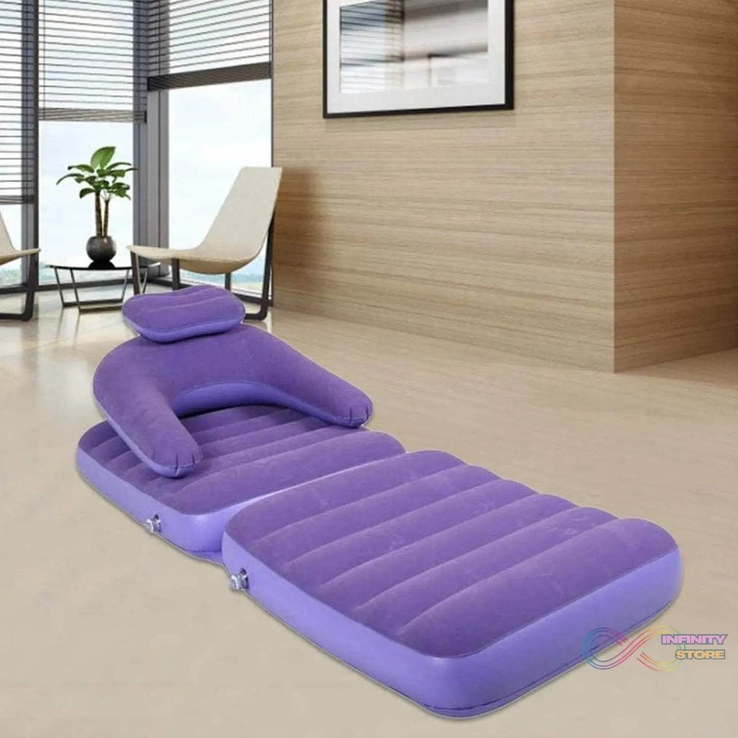 2 in 1 Air Mattress & Lounger, Portable Inflatable Mattress Air Sofa With Air Hand Pump (175×75 cm) - infinityexculsivestore.com