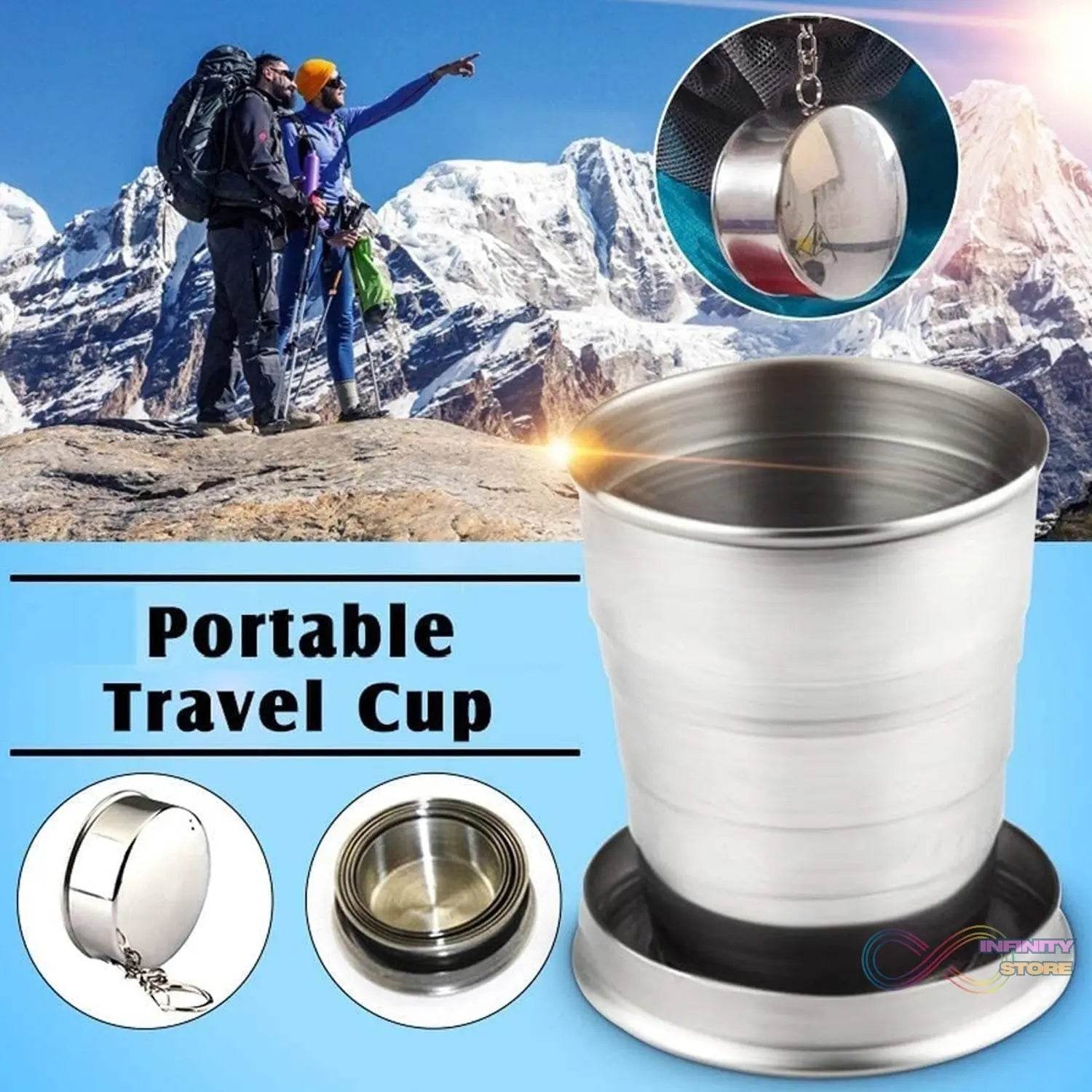 2 in 1 Camping Folding Cup with Keychain (1 Pc) - infinityexculsivestore.com