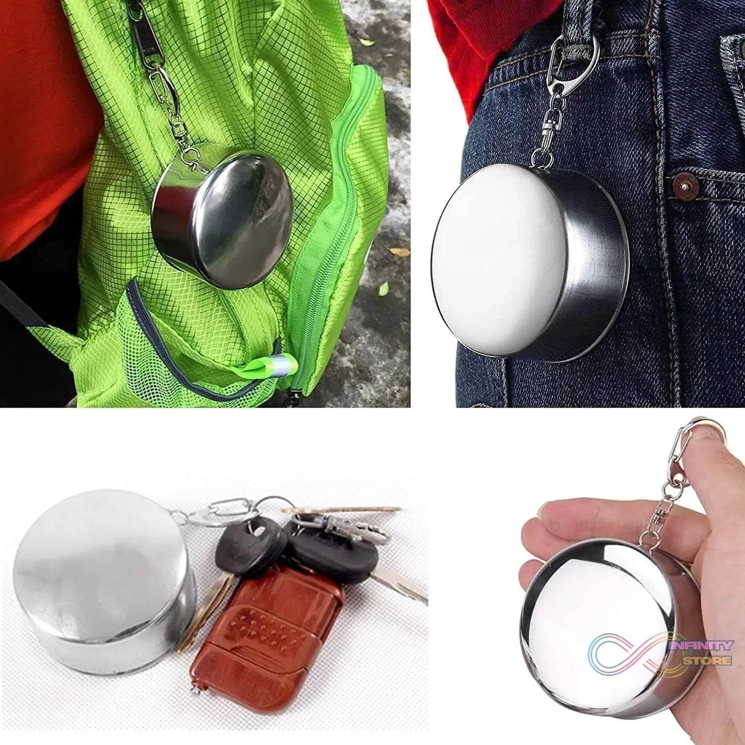 2 in 1 Camping Folding Cup with Keychain (1 Pc) - infinityexculsivestore.com