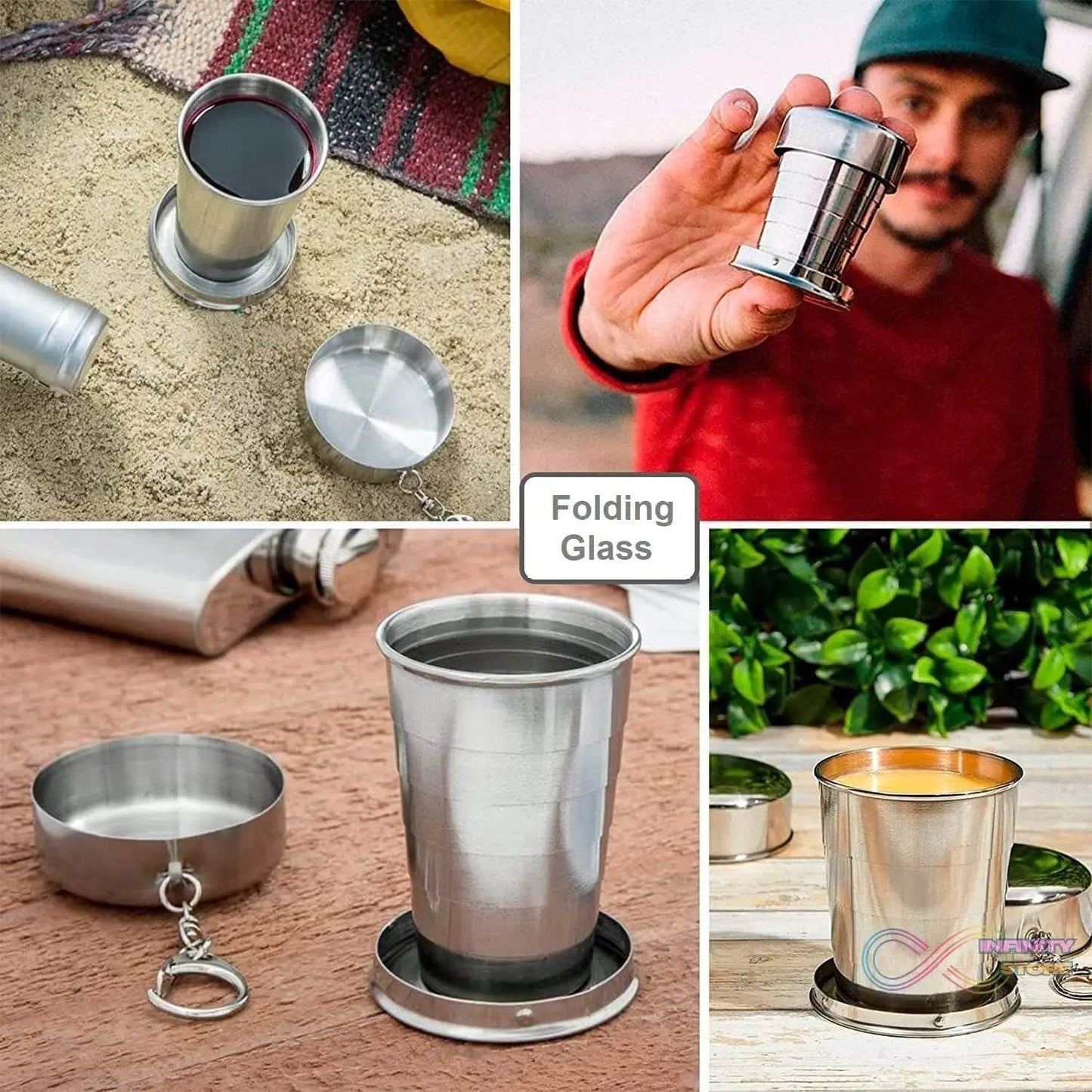 2 in 1 Camping Folding Cup with Keychain (1 Pc) - infinityexculsivestore.com