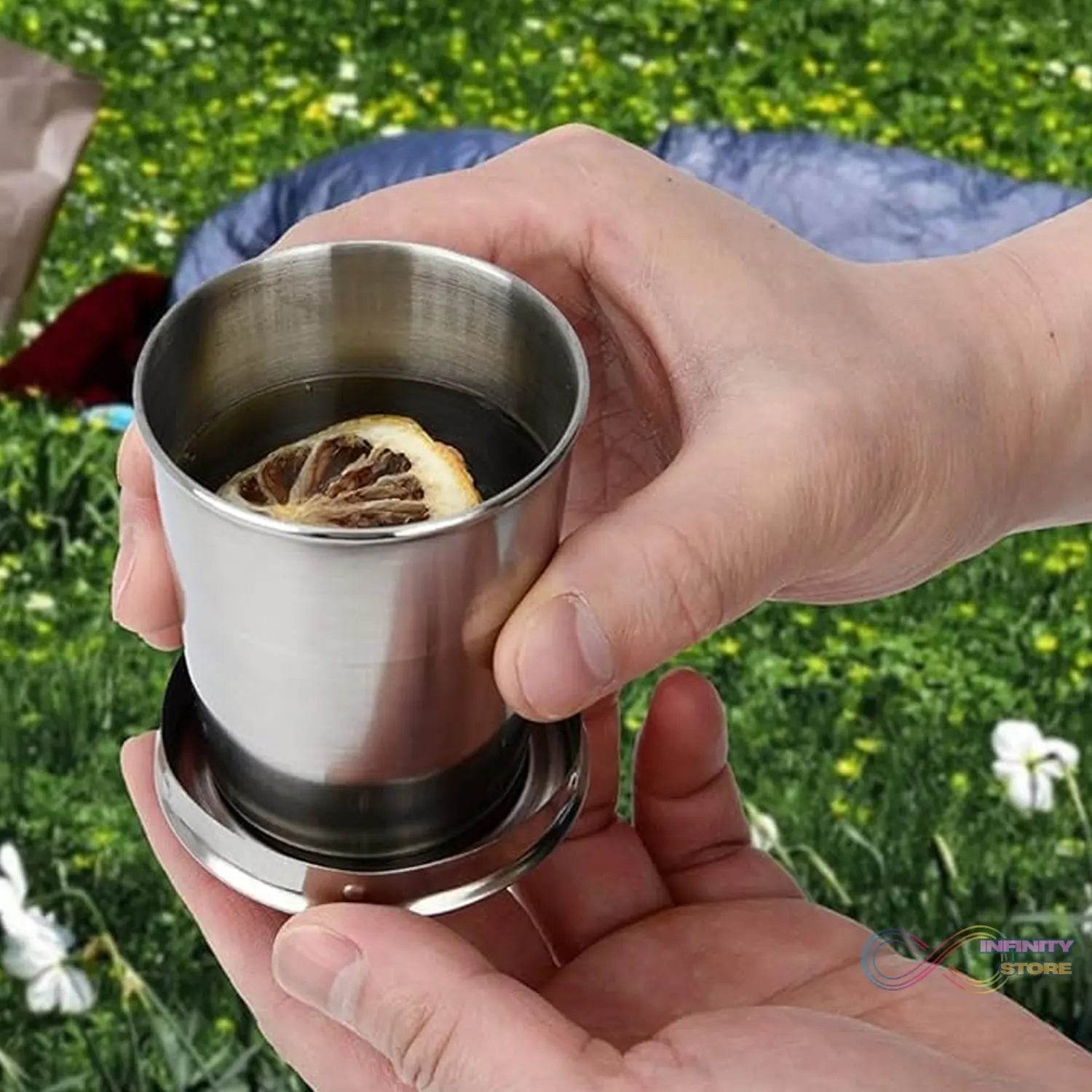 2 in 1 Camping Folding Cup with Keychain (1 Pc) - infinityexculsivestore.com