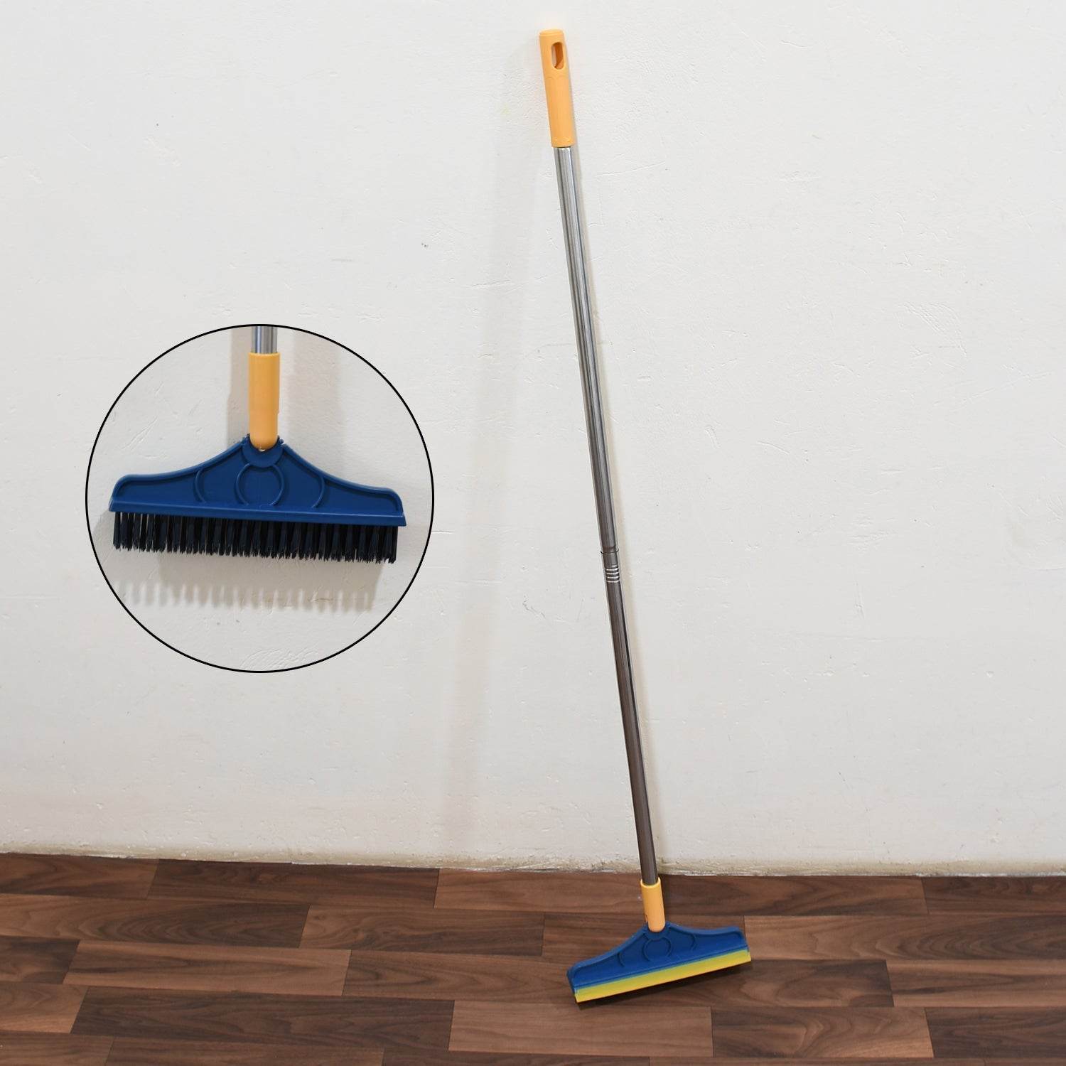 2 in 1 Cleaning Brush & Wiper , Long Handle Floor Brush, Rotatable Cleaning Brush for Bathroom, Kitchen, 120 Degree Triangular Rotating Brush Head with Wiper - infinityexculsivestore.com
