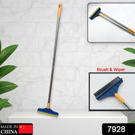 2 in 1 Cleaning Brush & Wiper , Long Handle Floor Brush, Rotatable Cleaning Brush for Bathroom, Kitchen, 120 Degree Triangular Rotating Brush Head with Wiper - infinityexculsivestore.com