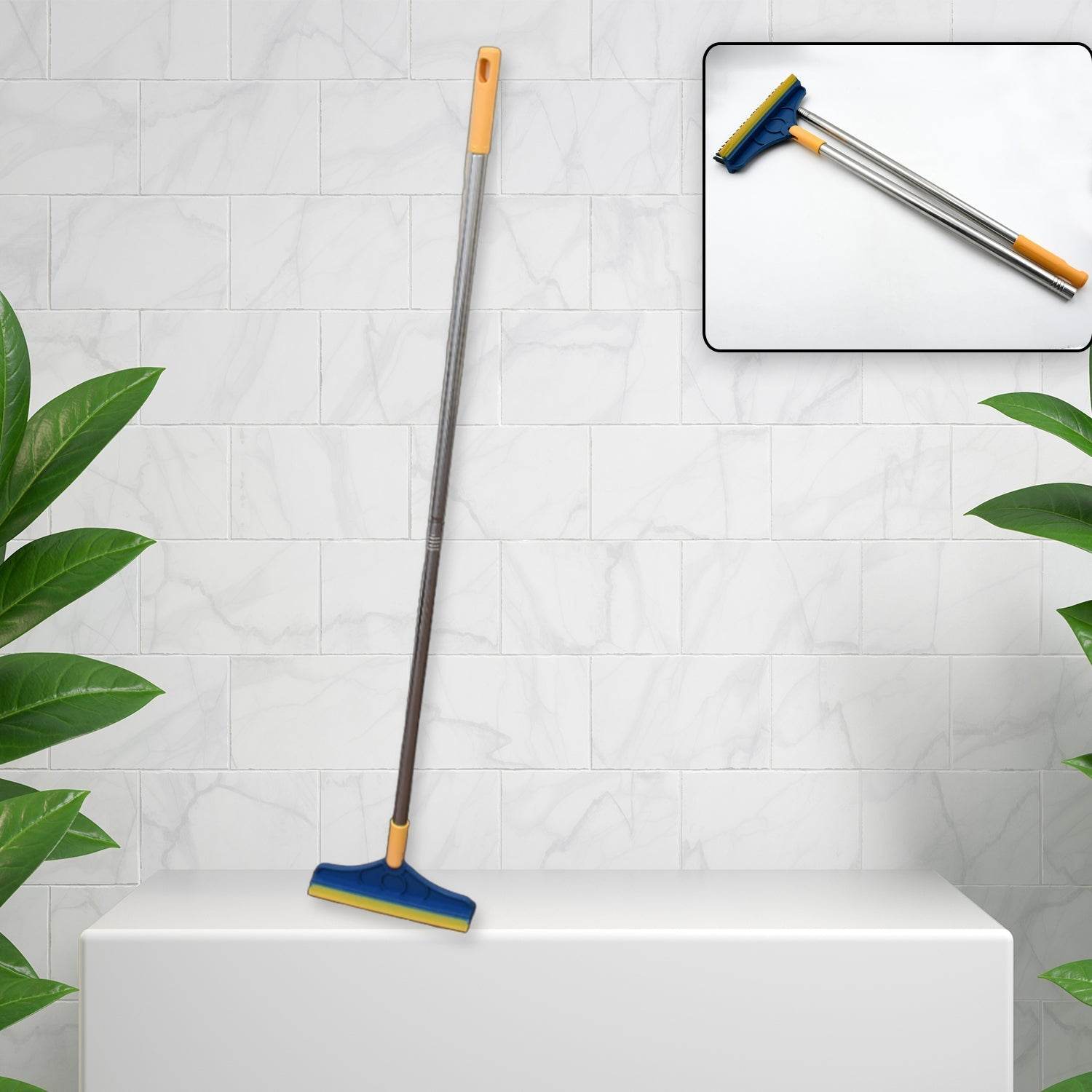 2 in 1 Cleaning Brush & Wiper , Long Handle Floor Brush, Rotatable Cleaning Brush for Bathroom, Kitchen, 120 Degree Triangular Rotating Brush Head with Wiper - infinityexculsivestore.com