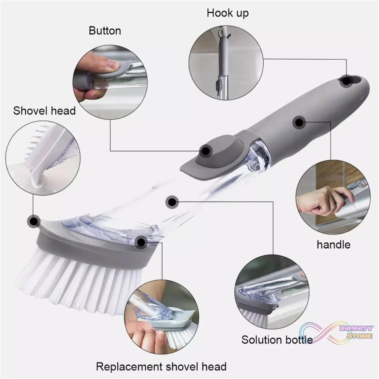 2-in-1 Dishwashing Brush, Long Handle Wash Pot Brush Washing Dish - infinityexculsivestore.com