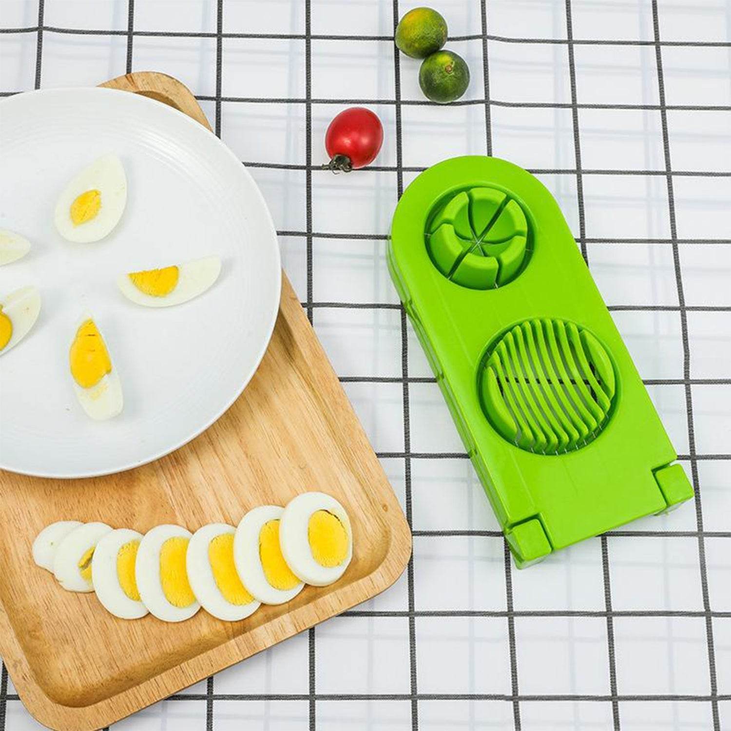 2 in 1 Double Cut Boiled Egg cutter with stainless steel wire for easy slicing of boiled eggs. - infinityexculsivestore.com