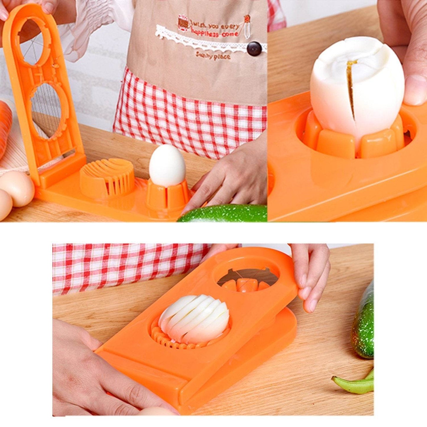 2 in 1 Double Cut Boiled Egg cutter with stainless steel wire for easy slicing of boiled eggs. - infinityexculsivestore.com