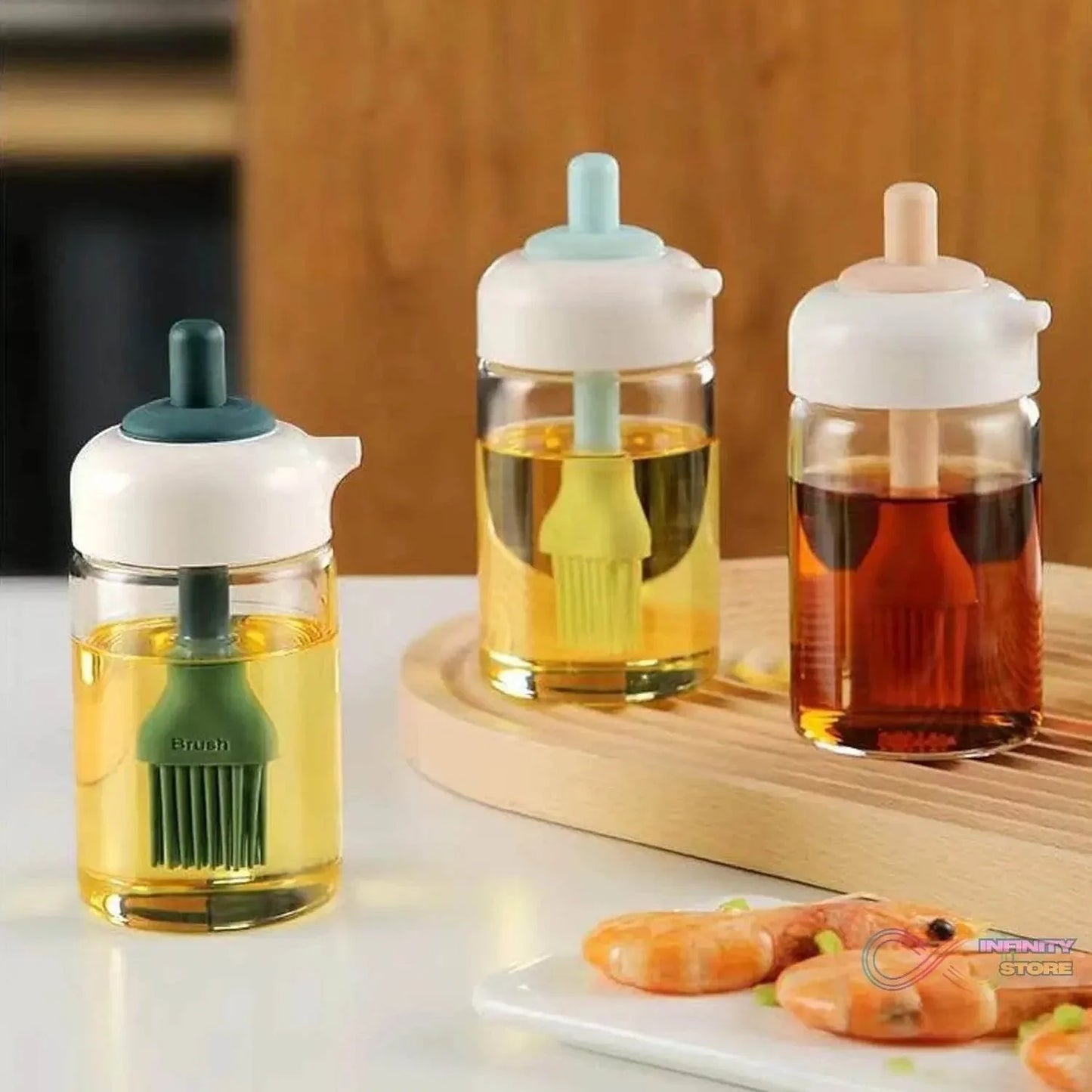 2 in 1 Glass Oil dispenser jar / Bottle with brush (1 Set) - infinityexculsivestore.com
