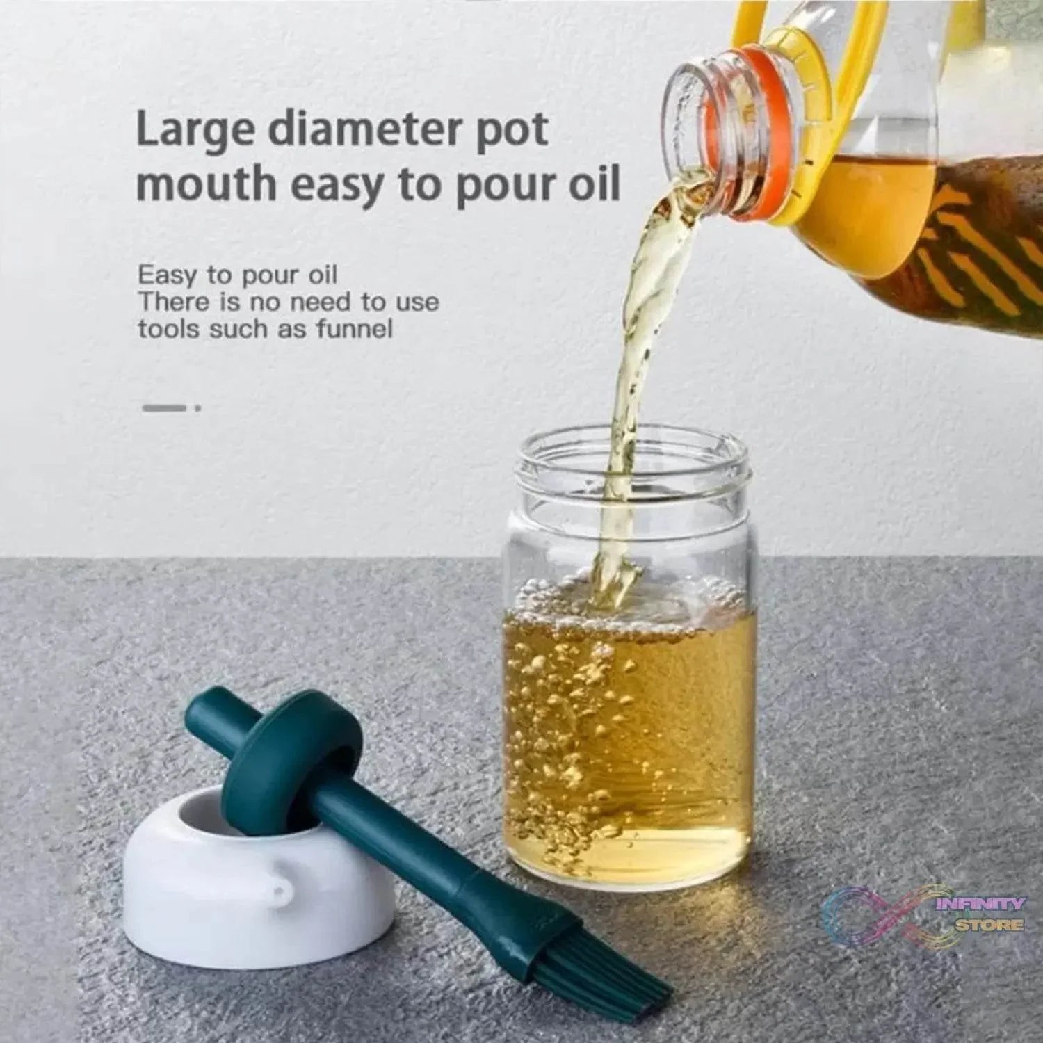 2 in 1 Glass Oil dispenser jar / Bottle with brush (1 Set) - infinityexculsivestore.com