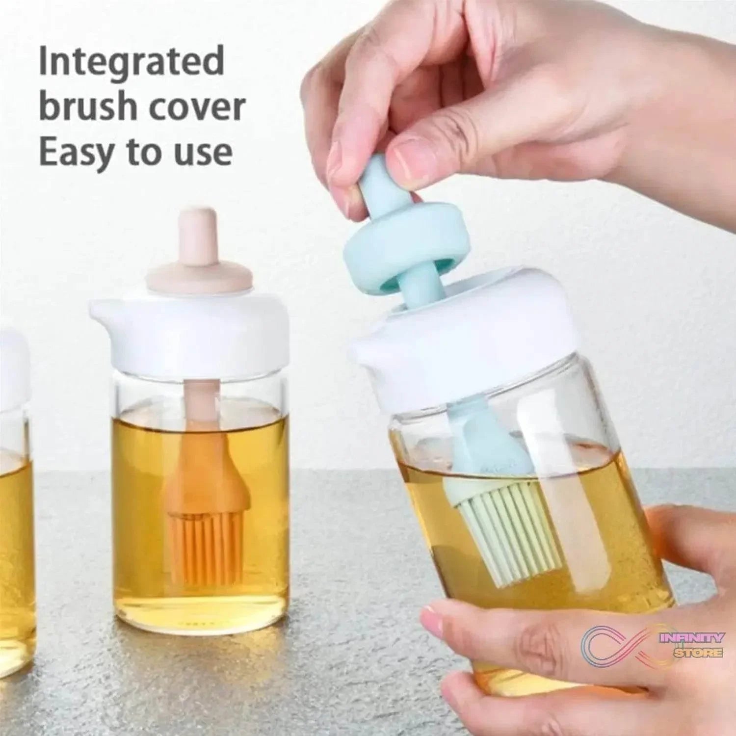 2 in 1 Glass Oil dispenser jar / Bottle with brush (1 Set) - infinityexculsivestore.com