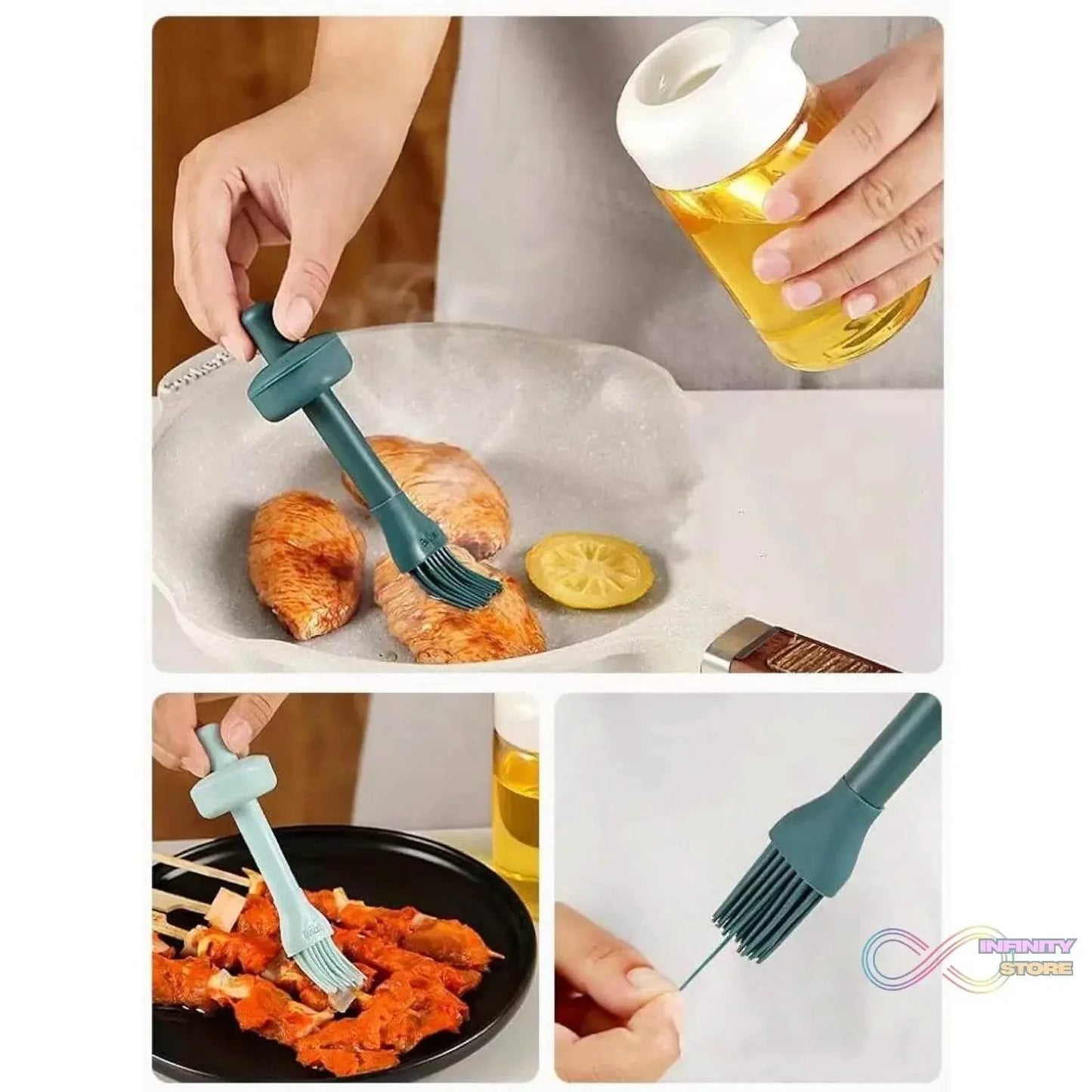 2 in 1 Glass Oil dispenser jar / Bottle with brush (1 Set) - infinityexculsivestore.com