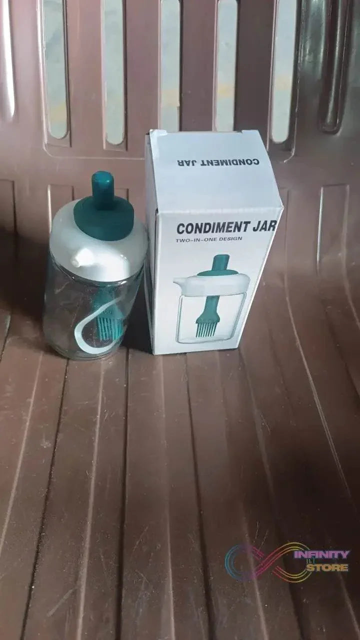 2 in 1 Glass Oil dispenser jar / Bottle with brush (1 Set) - infinityexculsivestore.com