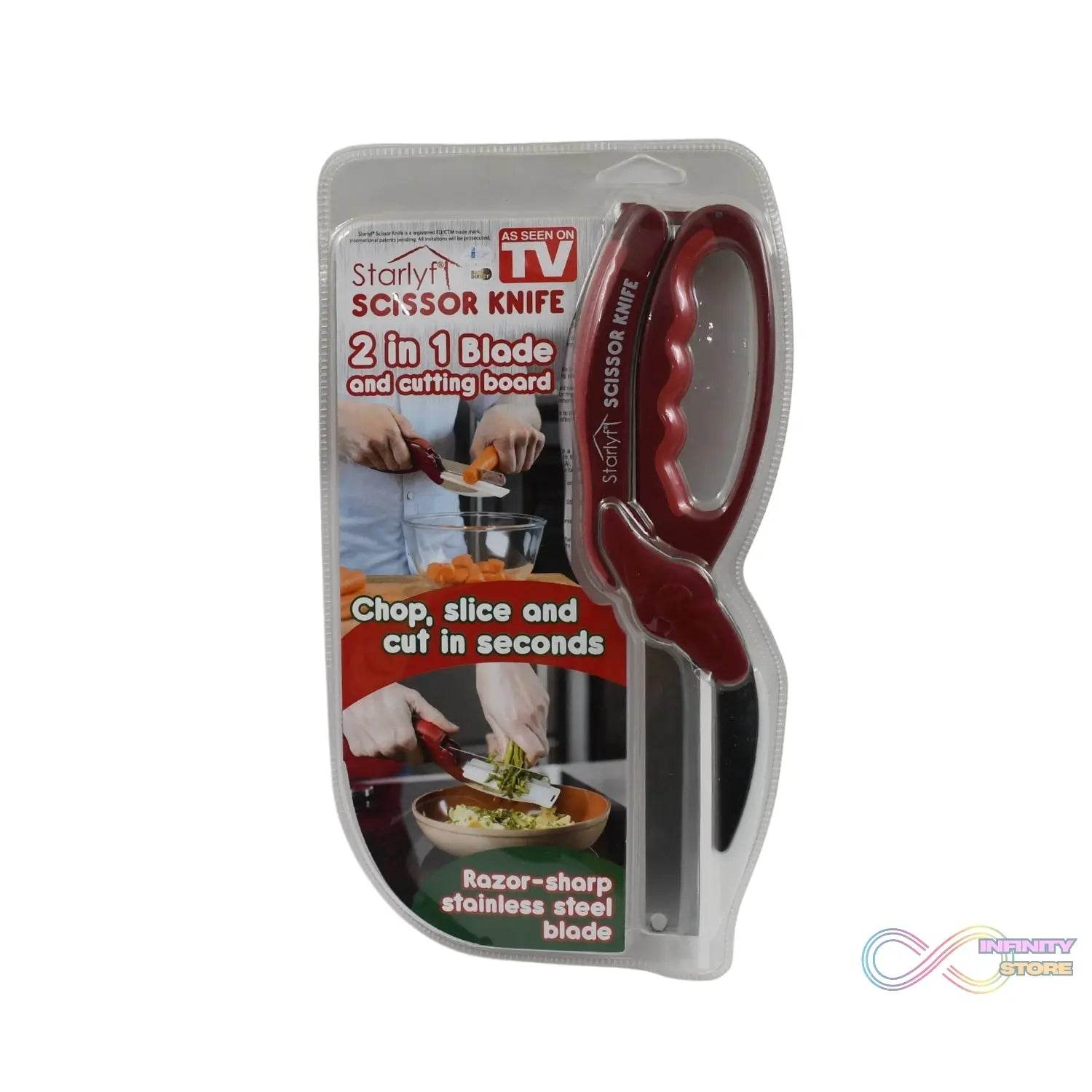 2 in 1 Kitchen Knife Scissor with Spring Locking Hinge and Chopping Board (1 Pc / With Card Packing) - infinityexculsivestore.com