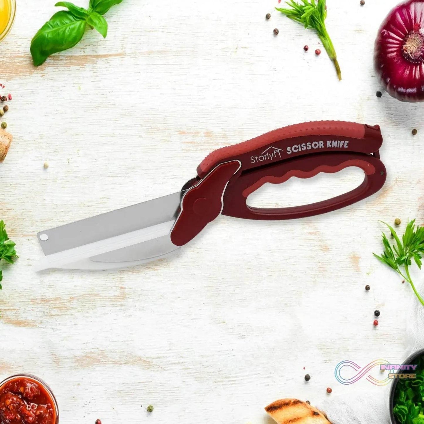 2 in 1 Kitchen Knife Scissor with Spring Locking Hinge and Chopping Board (1 Pc / With Card Packing) - infinityexculsivestore.com