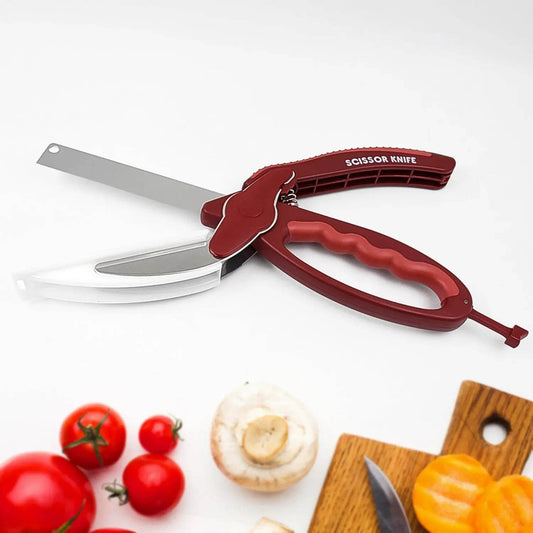 2 in 1 Kitchen Knife Scissor with Spring Locking Hinge and Chopping Board (1 Pc) - infinityexculsivestore.com