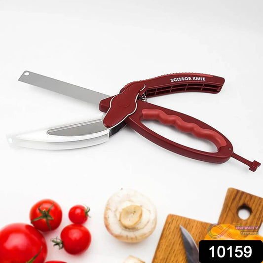 2 in 1 Kitchen Knife Scissor with Spring Locking Hinge and Chopping Board (1 Pc) - infinityexculsivestore.com