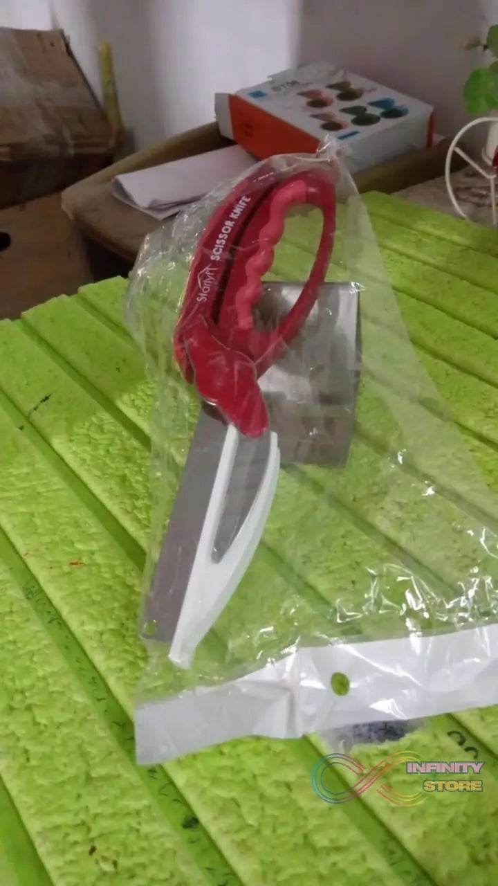 2 in 1 Kitchen Knife Scissor with Spring Locking Hinge and Chopping Board (1 Pc) - infinityexculsivestore.com