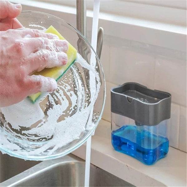 2-in-1 Liquid Soap Dispenser on Countertop with Sponge Holder - infinityexculsivestore.com