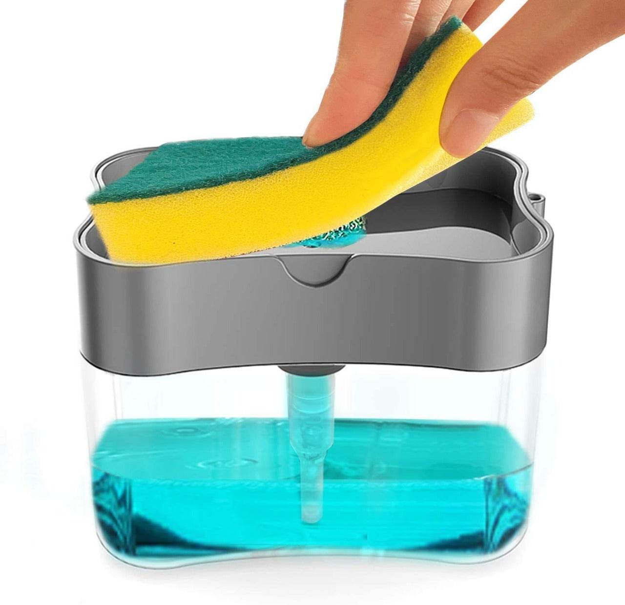 2-in-1 Liquid Soap Dispenser on Countertop with Sponge Holder - infinityexculsivestore.com