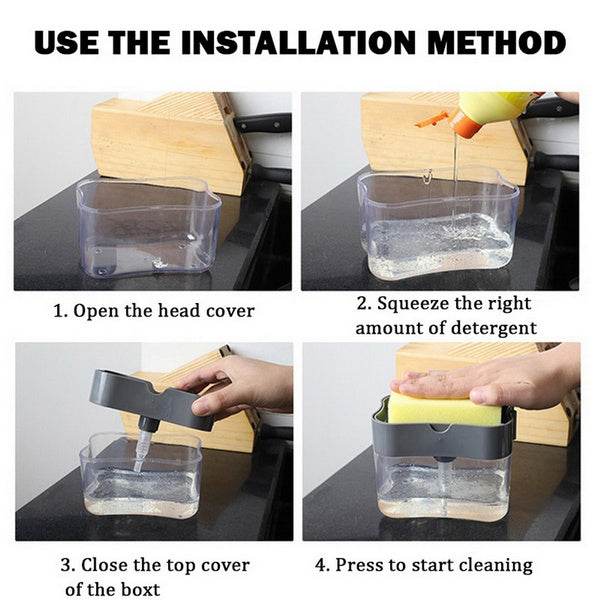 2-in-1 Liquid Soap Dispenser on Countertop with Sponge Holder - infinityexculsivestore.com