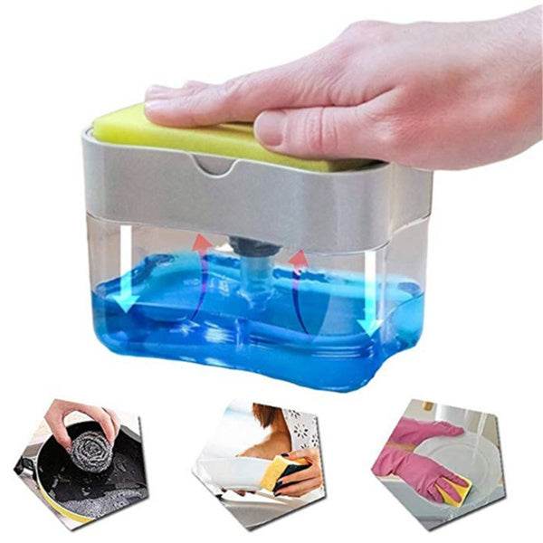 2-in-1 Liquid Soap Dispenser on Countertop with Sponge Holder - infinityexculsivestore.com