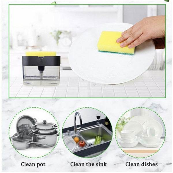 2-in-1 Liquid Soap Dispenser on Countertop with Sponge Holder - infinityexculsivestore.com