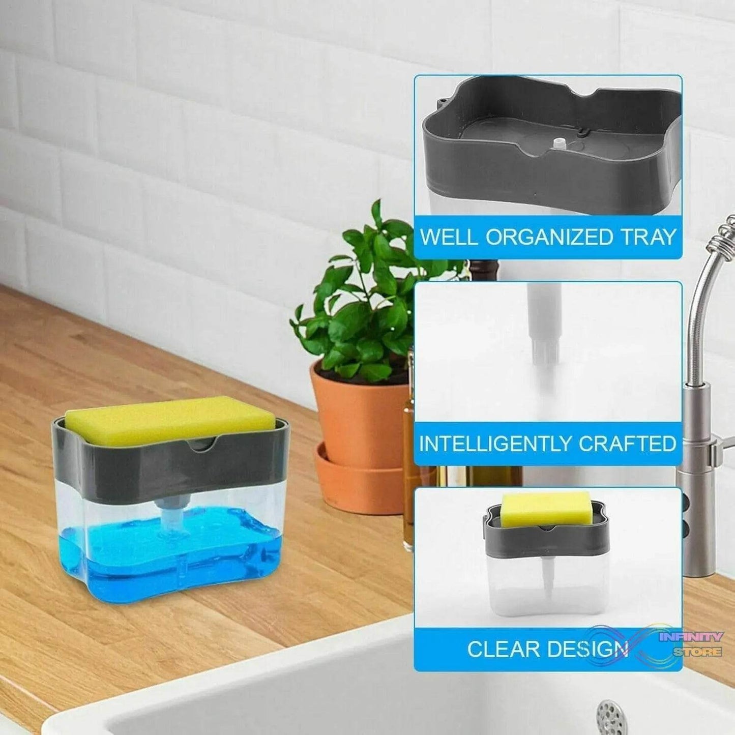 2 in 1 Soap Dispenser for Dishwasher Liquid Holder, Liquid Dispenser Through Pump (1 Pc) - infinityexculsivestore.com
