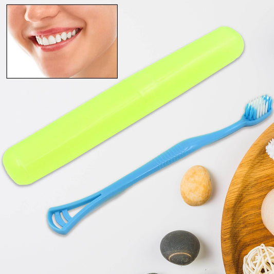 2 in 1 Soft Toothbrush and Tongue With Toothbrush Cover Cleaner Scraper for Men and Women, Kids, Adults Plastic Toothbrush Cover / Case / Holder (1 Pc) - infinityexculsivestore.com