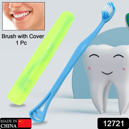 2 in 1 Soft Toothbrush and Tongue With Toothbrush Cover Cleaner Scraper for Men and Women, Kids, Adults Plastic Toothbrush Cover / Case / Holder (1 Pc) - infinityexculsivestore.com