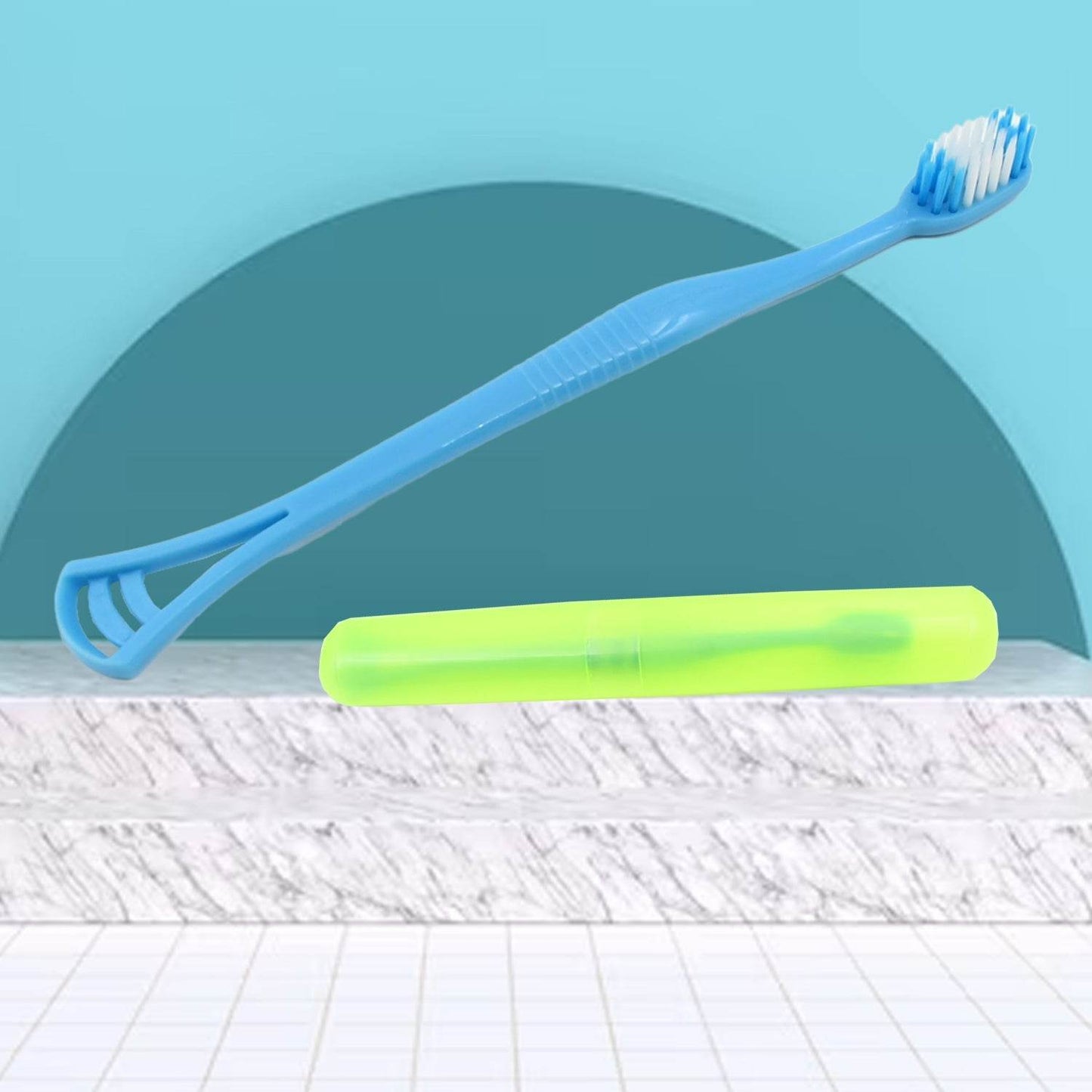 2 in 1 Soft Toothbrush and Tongue With Toothbrush Cover Cleaner Scraper for Men and Women, Kids, Adults Plastic Toothbrush Cover / Case / Holder (1 Pc) - infinityexculsivestore.com