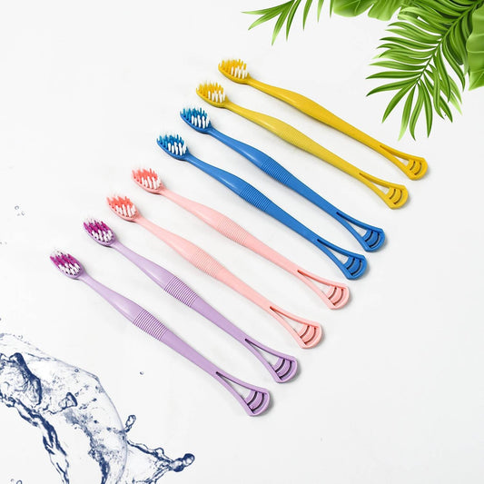 2 - in - 1 Tooth Brush with Tongue Scraper, Soft Bristle & Long Handle (8Pcs) Soft Toothbrush - infinityexculsivestore.com