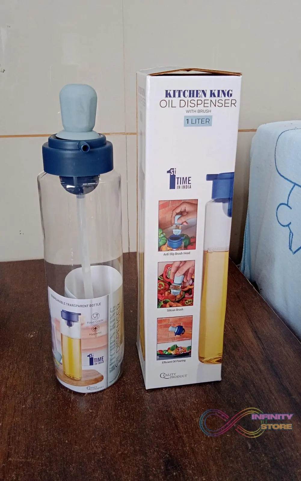 2 in 1 Transparent oilar dispenser with Silicone Oil Dropper Nozzle (1 Pc / With Brush / 1 Ltr.) - infinityexculsivestore.com