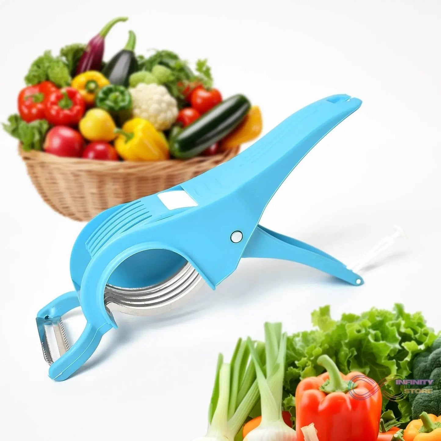 2 in 1 Vegetable & Fruit Multi Cutter 5 Blade Vegetable Cutter with Peeler (1 Pc / Multicolor) - infinityexculsivestore.com