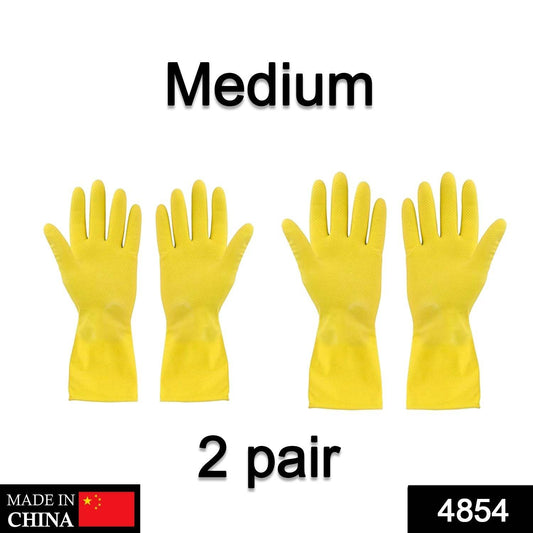 2 pair med yellow gloves For Types Of Purposes Like Washing Utensils, Gardening And Cleaning Toilet Etc. - infinityexculsivestore.com