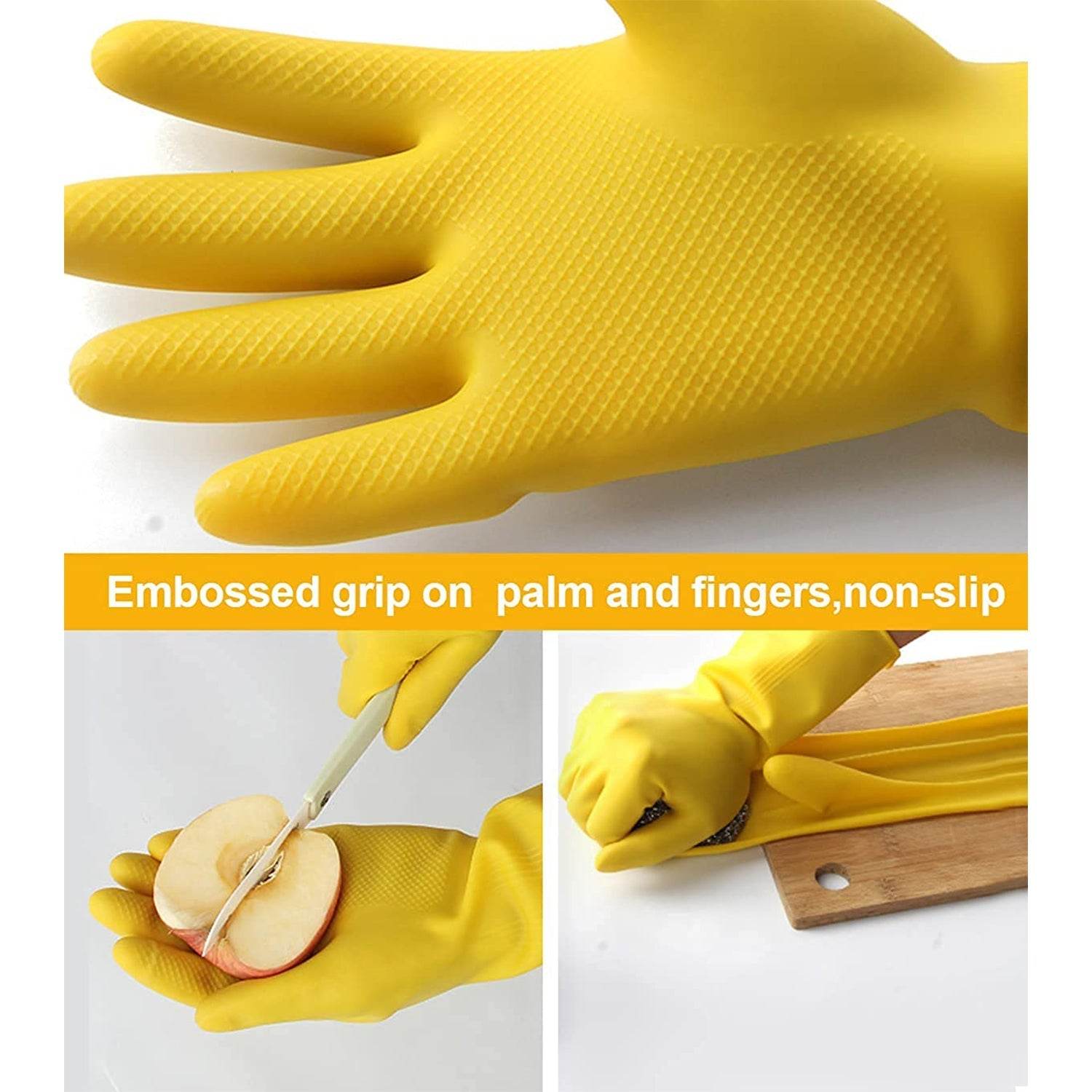 2 pair med yellow gloves For Types Of Purposes Like Washing Utensils, Gardening And Cleaning Toilet Etc. - infinityexculsivestore.com