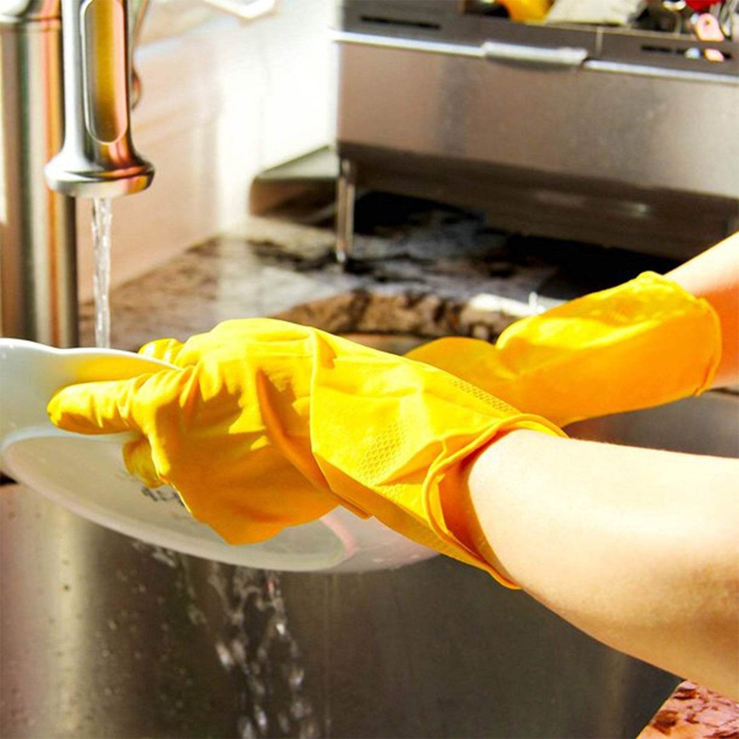2 pair med yellow gloves For Types Of Purposes Like Washing Utensils, Gardening And Cleaning Toilet Etc. - infinityexculsivestore.com
