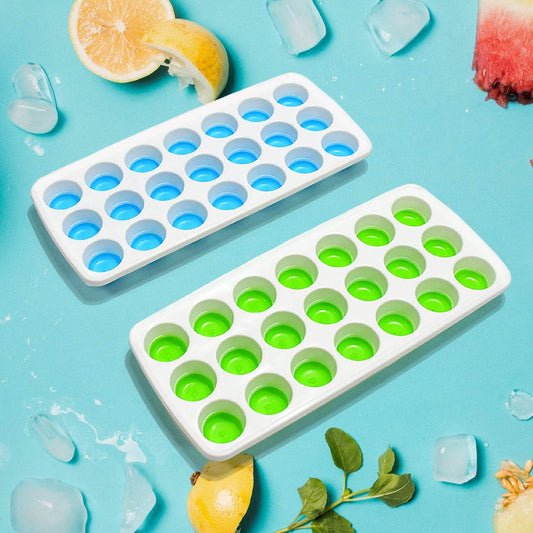 21 Cavity Pop Up Ice Cube Trays - Easy Release, Flexible Silicone Bottom - Stackable, BPA Free, Food Grade - for Convenient Freezer Ice Making (2 Pc Set) - infinityexculsivestore.com