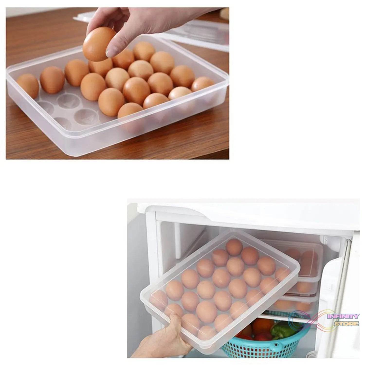 24 Grids Plastic Egg Box Container Holder Tray for Fridge with Lid for 2 Dozen Egg Tray - infinityexculsivestore.com
