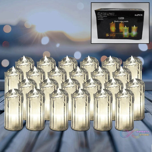 24 Pc Flameless and Smokeless Decorative Melting Candles LED Tea Light Candle Flickering Electronic Candle - infinityexculsivestore.com