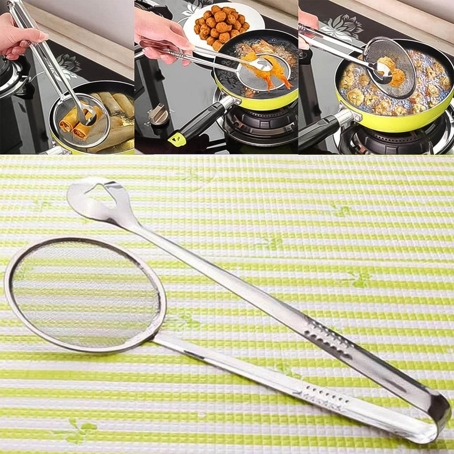 2In1 Stainless Steel Filter Spoon with Clip Food Kitchen Oil-Frying Multi-Functional - infinityexculsivestore.com