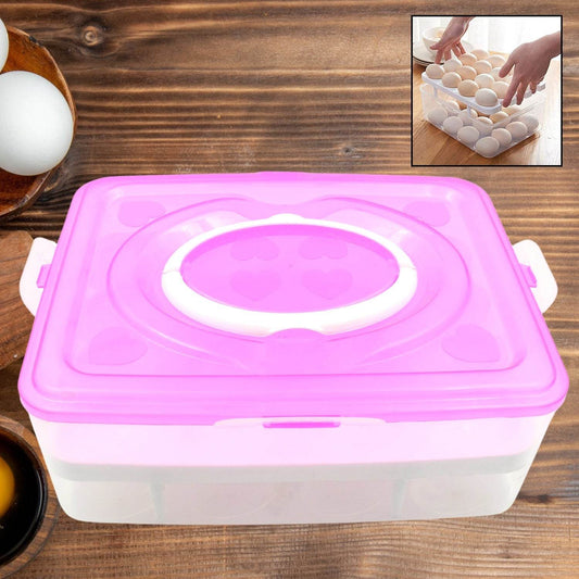 2Layer, 32 Grid Egg Tray with Lid Egg Carrier Holder for Refrigerator, Camping Food Storage Container with Handle (1 Pc ) - infinityexculsivestore.com
