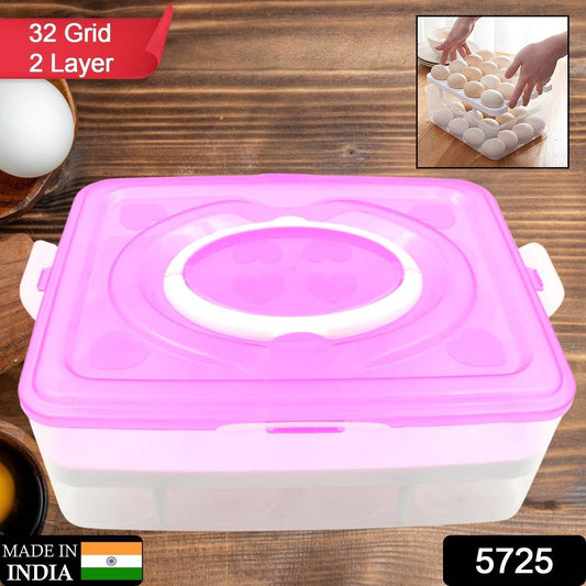 2Layer, 32 Grid Egg Tray with Lid Egg Carrier Holder for Refrigerator, Camping Food Storage Container with Handle (1 Pc ) - infinityexculsivestore.com