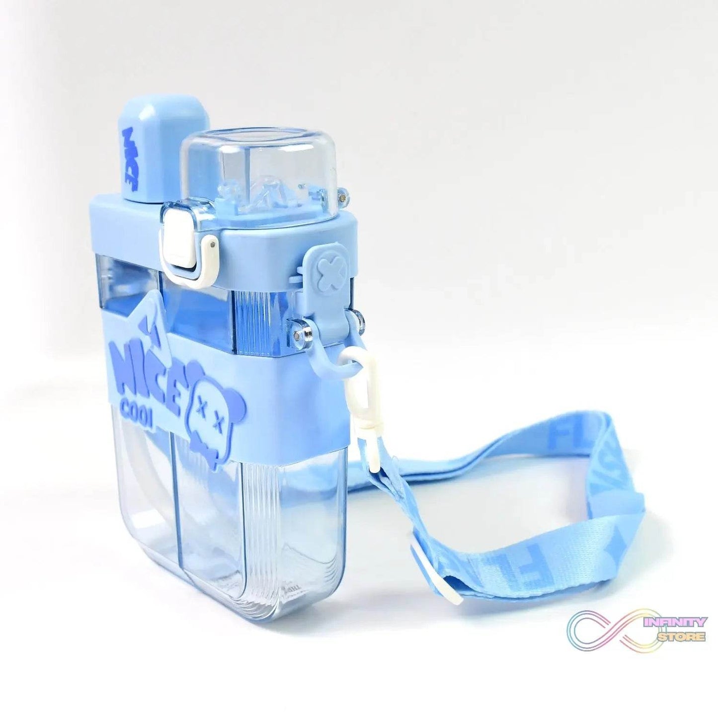 2in1 Dual Compartment Water Bottle with Straw and Adjustable Shoulder Straps (1 Pc / Multi color) - infinityexculsivestore.com
