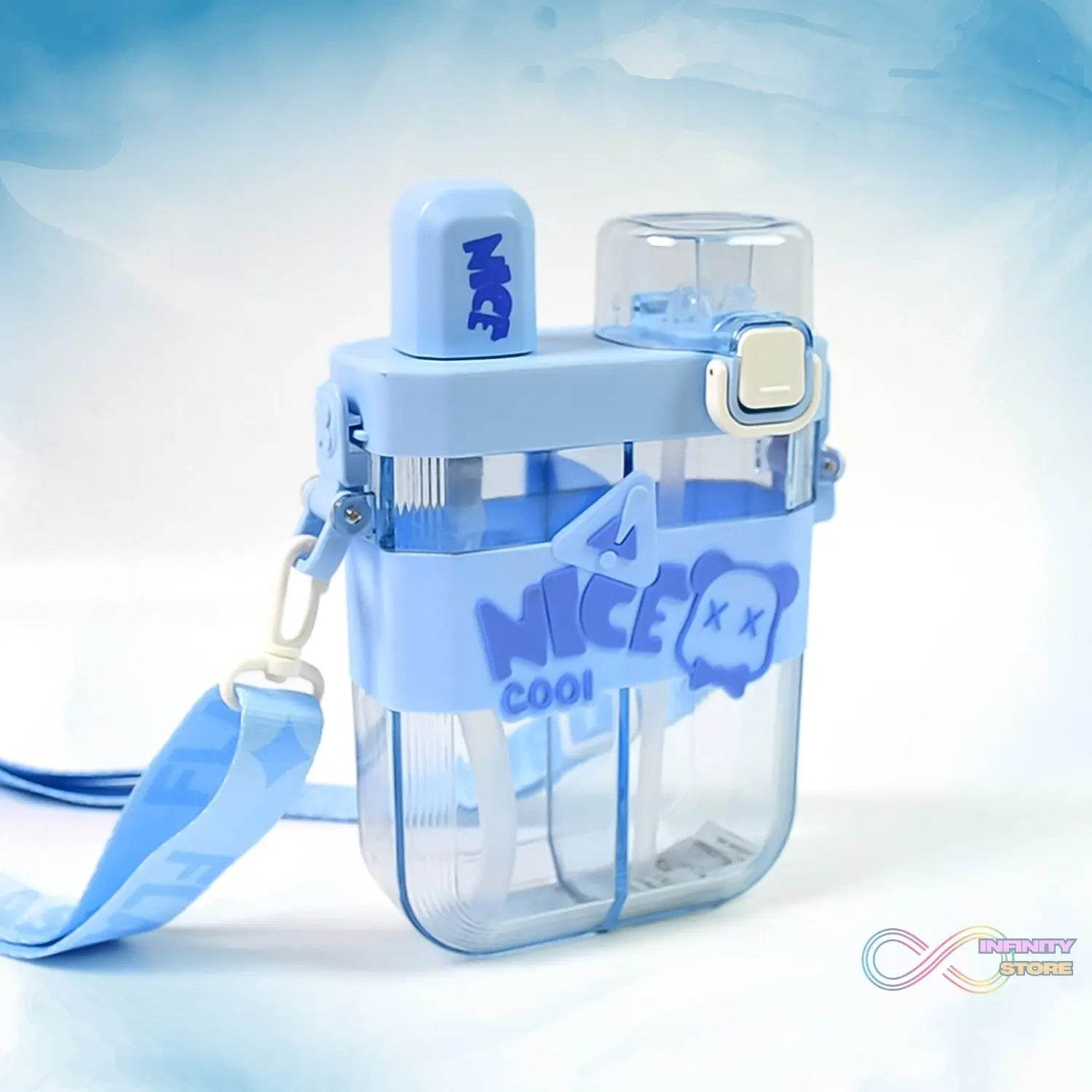 2in1 Dual Compartment Water Bottle with Straw and Adjustable Shoulder Straps (1 Pc / Multi color) - infinityexculsivestore.com